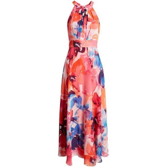 💕ELIZA J💕 Halter Neck Maxi Dress ~ Bold Watercolor Abstract Floral Print 8 NWT - Picture 6 of 16
